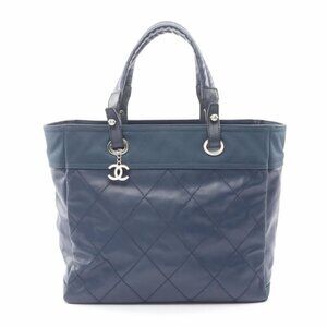 Chanel Tote Paris Biarritz MM Navy Canvas Leather